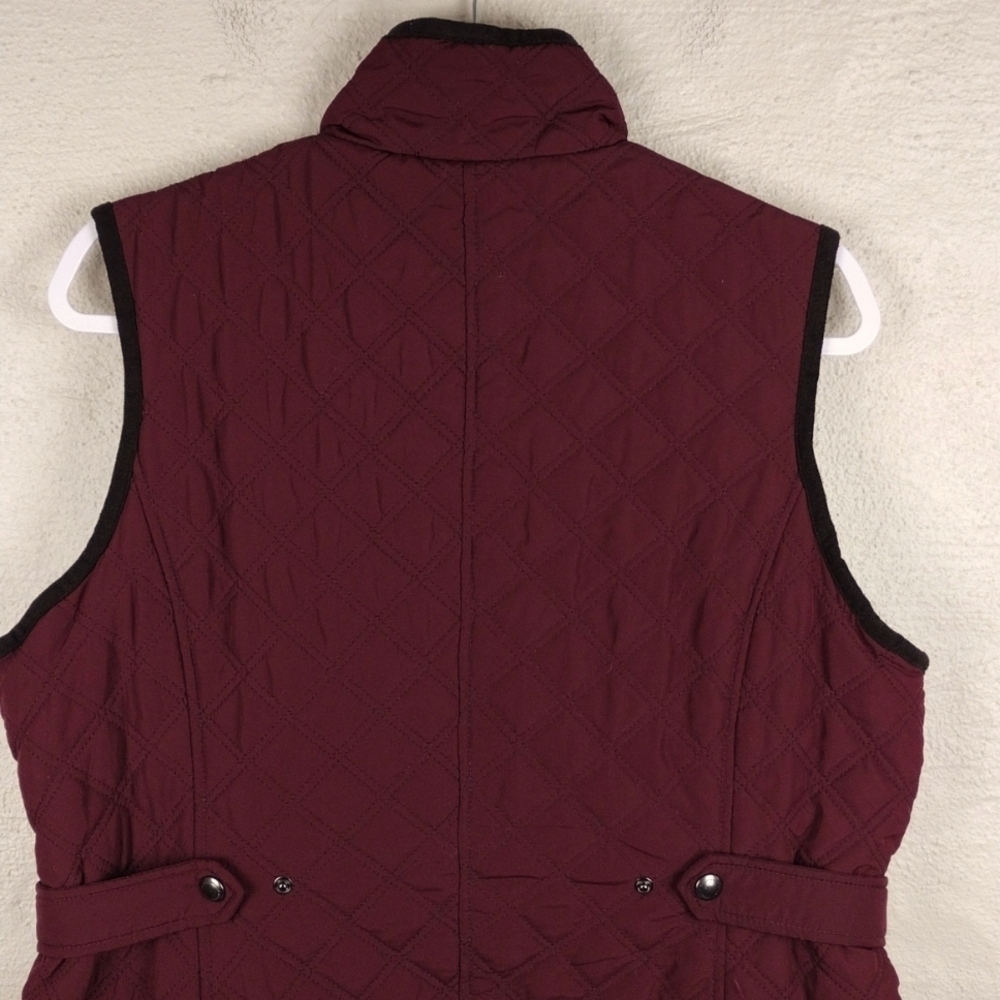 Weatherproof Burgundy Quilted Faux Fur High Collar Zip Up Outdoor Vest Jacket - Picture 11 of 16